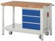 Werkbank Classic B1250xT700xH880mm Buche grau/blau 3 Schubl.fahrbar u.absenkbar