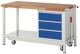 Werkbank Classic B1500xT700xH880mm Buche grau/blau 3 Schubl.fahrbar u.absenkbar