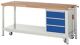 Werkbank Classic B2000xT700xH880mm Buche grau/blau 3 Schubl.fahrbar u.absenkbar