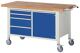Werkbank Classic B1500xT700xH880mm Buche massiv grau blau 4 Schubl.1Tür RAU