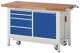 Werkbank Classic B1250xT700xH880mm Buche grau blau 4Schubl.1Tür fahrb.absenk