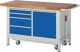 Werkbank Classic B1500xT700xH880mm Buche massiv lichtgrau/blau 4 Schubl.1Tür RAU