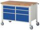 Werkbank Classic B1250xT700xH880mm Buche massiv lichtgrau/blau 6 Schubl.fahrbar
