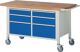 Werkbank Classic B1500xT700xH880mm Buche massiv lichtgrau/blau 6 Schubl.fahrbar