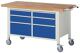 Werkbank Classic B1500xT700xH880mm Buche massiv lichtgrau/blau 6 Schubl.fahrbar