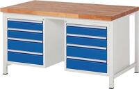 Werkbank Classic B1500xT900xH840mm Buche massiv lichtgrau enzianblau 8Schubl.RAU
