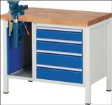 Werkbank Classic B1000xT700xH840mm Buche grau blau 4Schubl.m.Schraubstock RAU