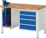 Werkbank Classic B1250xT700xH840mm Buche grau blau 4Schubl.m.Schraubstock RAU