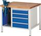 Werkbank Classic B1000xT900xH840mm Buche grau blau 4Schubl.m.Schraubstock RAU