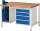 Werkbank Classic B1250xT900xH840mm Buche grau blau 4Schubl.m.Schraubstock RAU