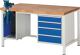 Werkbank Classic B1500xT900xH840mm Buche grau blau 4Schubl.m.Schraubstock RAU