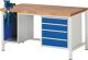 Werkbank Classic B1500xT900xH840mm Buche grau blau 4Schubl.m.Schraubstock RAU