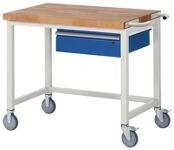Werkbank B1000xT700xH880mm Buche massiv lichtgrau enzianblau 1 Schubl.RAU