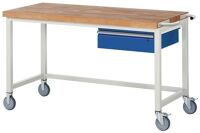 Werkbank B1500xT700xH880mm Buche massiv lichtgrau enzianblau 1 Schubl.RAU