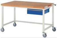 Werkbank B1500xT900xH880mm Buche massiv lichtgrau enzianblau 1 Schubl.RAU