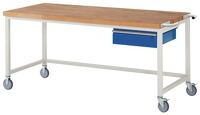Werkbank B2000xT900xH880mm Buche massiv lichtgrau enzianblau 1 Schubl.RAU