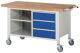 Werkbank B1500xT700xH880mm Buche massiv lichtgrau enzianblau 3 Schubl.fahrbar