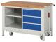 Werkbank B1250xT700xH880mm Buche massiv lichtgrau enzianblau 3 Schubl.absenkbar