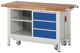 Werkbank B1500xT700xH880mm Buche massiv lichtgrau enzianblau 3 Schubl.absenkbar