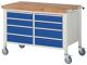 Werkbank B1250xT700xH880mm Buche massiv lichtgrau enzianblau 8 Schubl.fahrbar