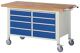 Werkbank B1500xT700xH880mm Buche massiv lichtgrau enzianblau 8 Schubl.fahrbar