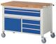 Werkbank B1250xT700xH920 mm Buche mass lichtgrau enzianblau 5Schubl.1Tür fahrb.