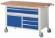 Werkbank B1500xT700xH920mm Buche massiv lichtgrau enzianblau 5Schubl.1Tür fahrb.