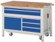 Werkbank B1250xT700xH920mm Buche mass lichtgrau enzianblau 5Schubl.1Tür absenkb