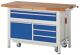 Werkbank B1500xT700xH920mm Buche massi lichtgrau enzianblau 5Schubl.1Tür absenkb