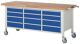 Werkbank B2000xT700xH880mm Buche massiv lichtgrau enzianblau 12 Schubl.450kg RAU