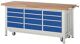 Werkbank B2000xT700xH880mm Buche massiv lichtgrau enzianblau 12 Schubl.1250 kg