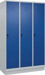Garderobenschrank m.Sockel H1950xB1200xT500mm lichtgrau/enzianblau 3Abt.C+P