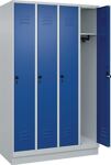 Garderobenschrank m.Sockel H1950xB1200xT500mm lichtgrau/enzianblau 4Abt.C+P