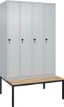 Garderobenschrank m.untergebauter Sitzbank H2120xB1200xT815mm lichtgrau 4Abt.