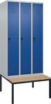 Garderobenschrank m.untergebauter Sitzbank H2120xB900xT815mm grau/blau 3Abt.C+P