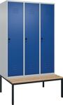 Garderobenschrank m.untergebauter Sitzbank H2120xB1200xT815mm grau/blau 3Abt.C+P