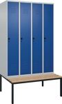 Garderobenschrank m.untergebauter Sitzbank H2120xB1200xT815mm grau/blau 4Abt.C+P