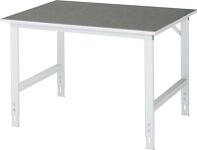 Arbeitstisch B1250xT800xH760-1080mm Arbeitsplatte Linoleum Gestell lichtgrau RAU