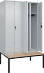 Garderobenschrank m.untergebauter Sitzbank H2120xB1200xT815mm lichtgrau 4 Abt.