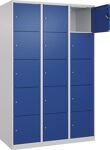 Fächerschrank H1850xB1200xT500mm Bodengleiter Anz.Fächer3x5 lichtgrau/enzianblau