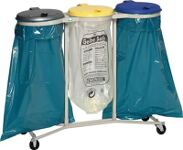 Abfallsammler H960xB1065xT440mm 120l Deckel silber/gelb/blau fahrbar 3-f.VAR