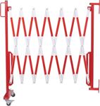 Scherengitter L3600xH1000mm m.Wandhalterung u.Rollenfuß rot/weiß