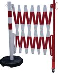 Sperrpfosten L4000xH1000mm m.Scherengitter u.mobilem Standfuß rot/weiß