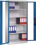 Flügeltürenschrank H1950xB930xT500mm lichtgrau/enzianblau Sichtfenstert.