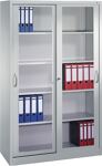 Schiebetürenschrank H1950xB1200xT500mm lichtgrau/enzianblau 4Fbd.Sichtfenstert.