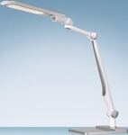 Schreibtischleuchte LED Multifl.ABS,Eisen,PS weiß/silber H600mm Standfuß+Klemme