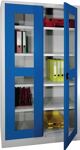 Flügeltürenschrank H1950xB1200xT400mm grau/blau 4BD Sichtfenstertüren