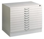 Flachablageschrank lichtgrau/lichtgrau H760xB1350xT960mm Anz.Schubl.10