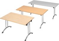 Klapptisch B1600xT700xH725mm grau 25mm Kufen,geb.Gestell Stahl,D.32mm verchr.