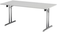 Klapptisch B1400xT700xH725mm grau 25mm Kufen,ger.Gestell Stahl,D.32mm verchr.